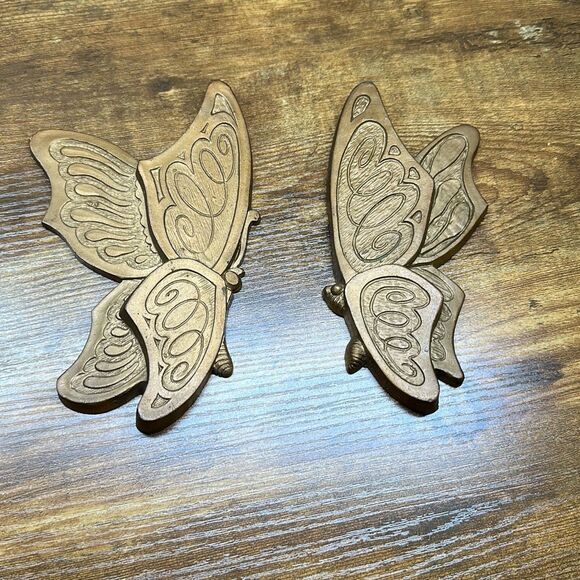 Vintage Universal Statuary 1973 Retro Gold Plastic Butterfly Wall Plaque 2pc Set - Picture 1 of 7